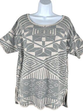 Peruvian Connection Sweater Knit Top Large Aztec Print Pima Cotton TP-4076